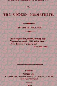 Portada de la novela Frankenstein; Or, The Modern Prometheus en English